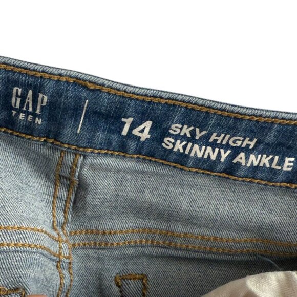 GAP Blue Distressed Teen Sky High Skinny Ankle Denim-14 - Picture 3 of 5